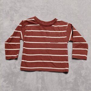 12-18M Colored Organics 100% Cotton Brown Striped Long Sleeve Tee Pocket